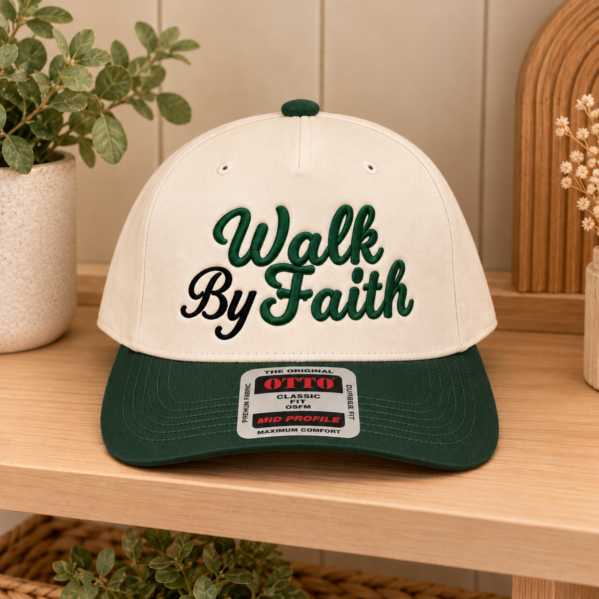Walk By Faith trucker hat green brim
