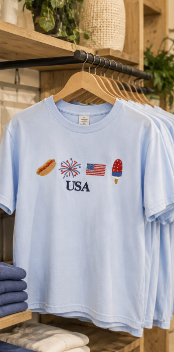 USA Summer Icons Embroidered Tee