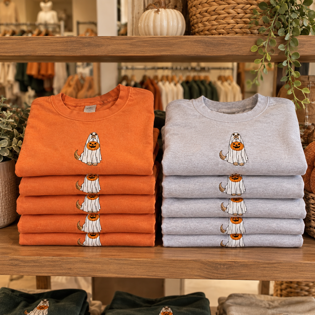 Embroidered Dog Ghost Tee & Crewneck