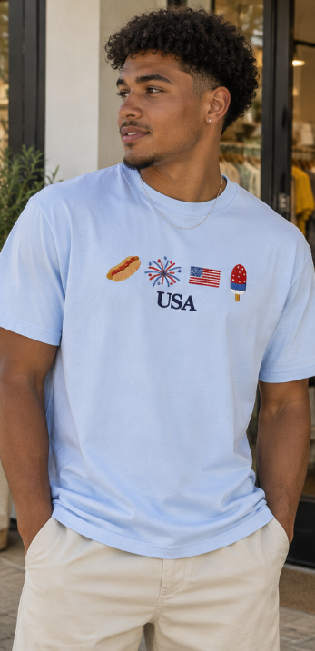 USA Summer Icons Embroidered Tee