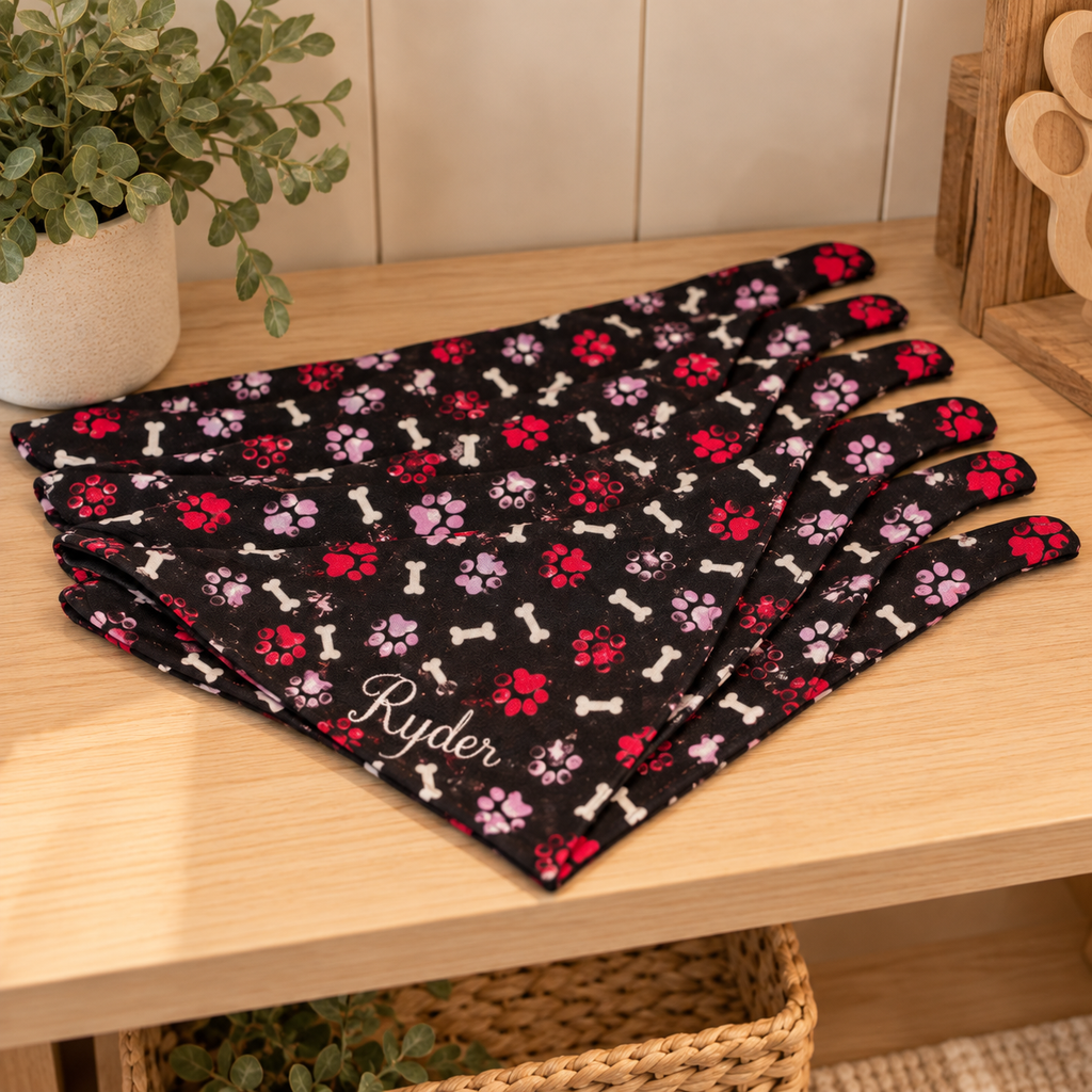 Custom dog bandana with paw and bone print