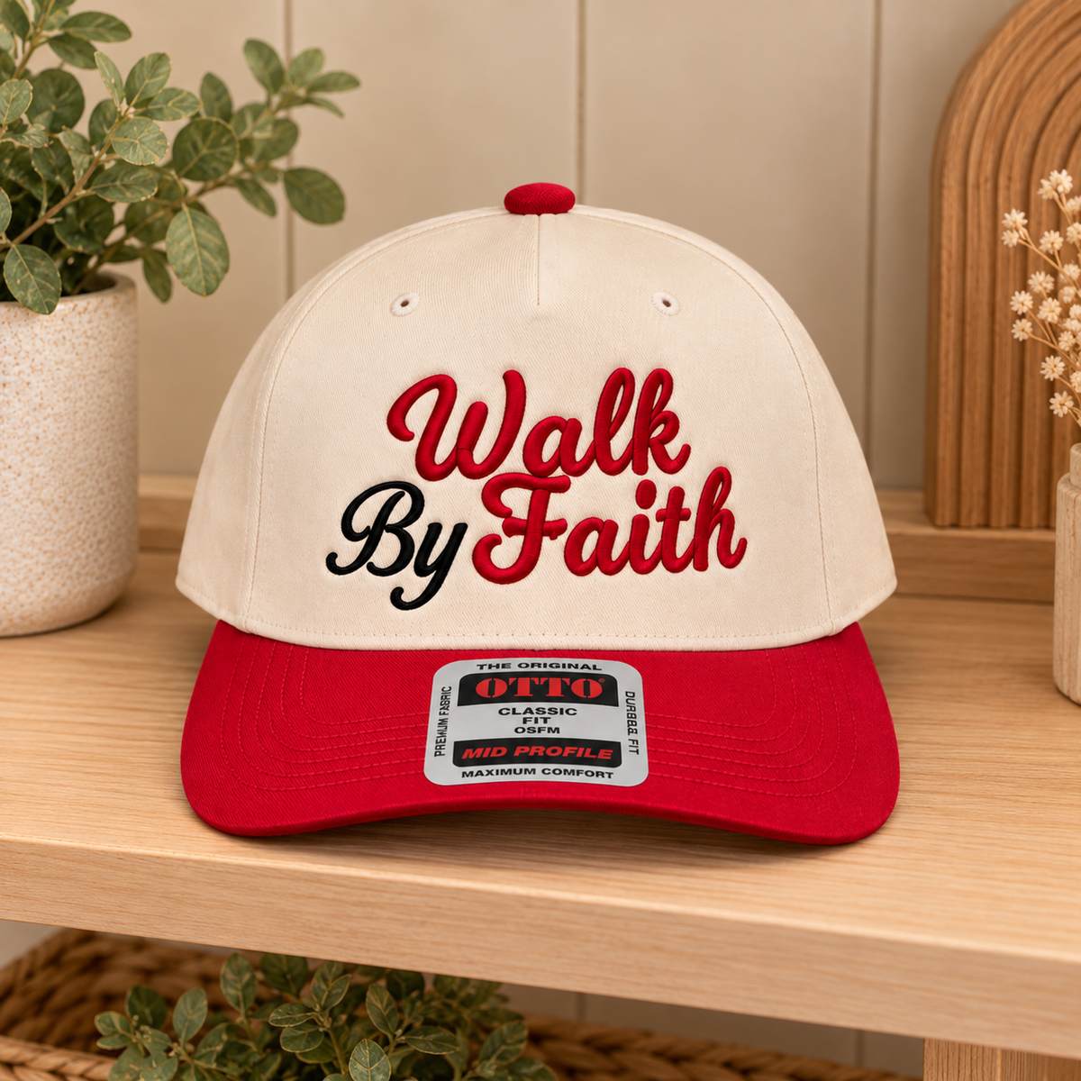 Walk By Faith trucker hat red brim