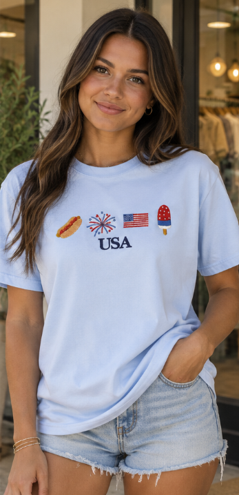 USA Summer Icons Embroidered Tee